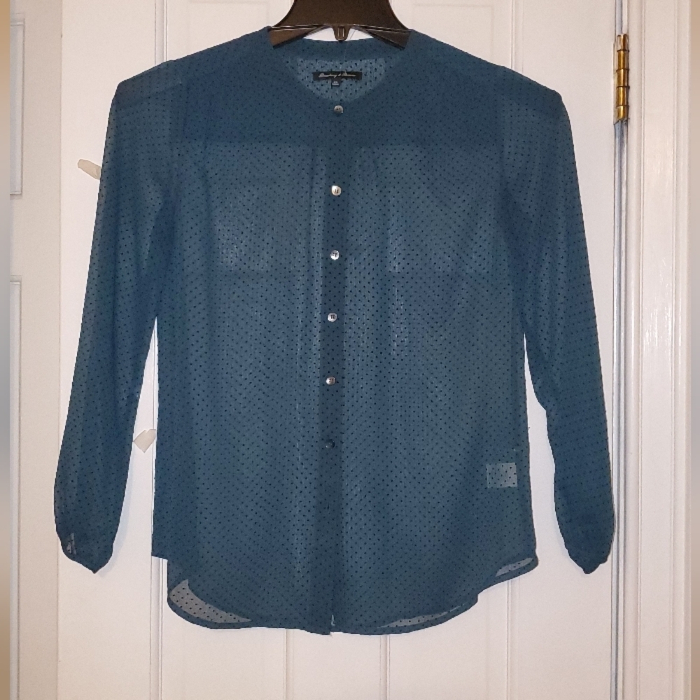 Broadway & Broome Green and Black Polka Dot Long Sleeve Blouse XS